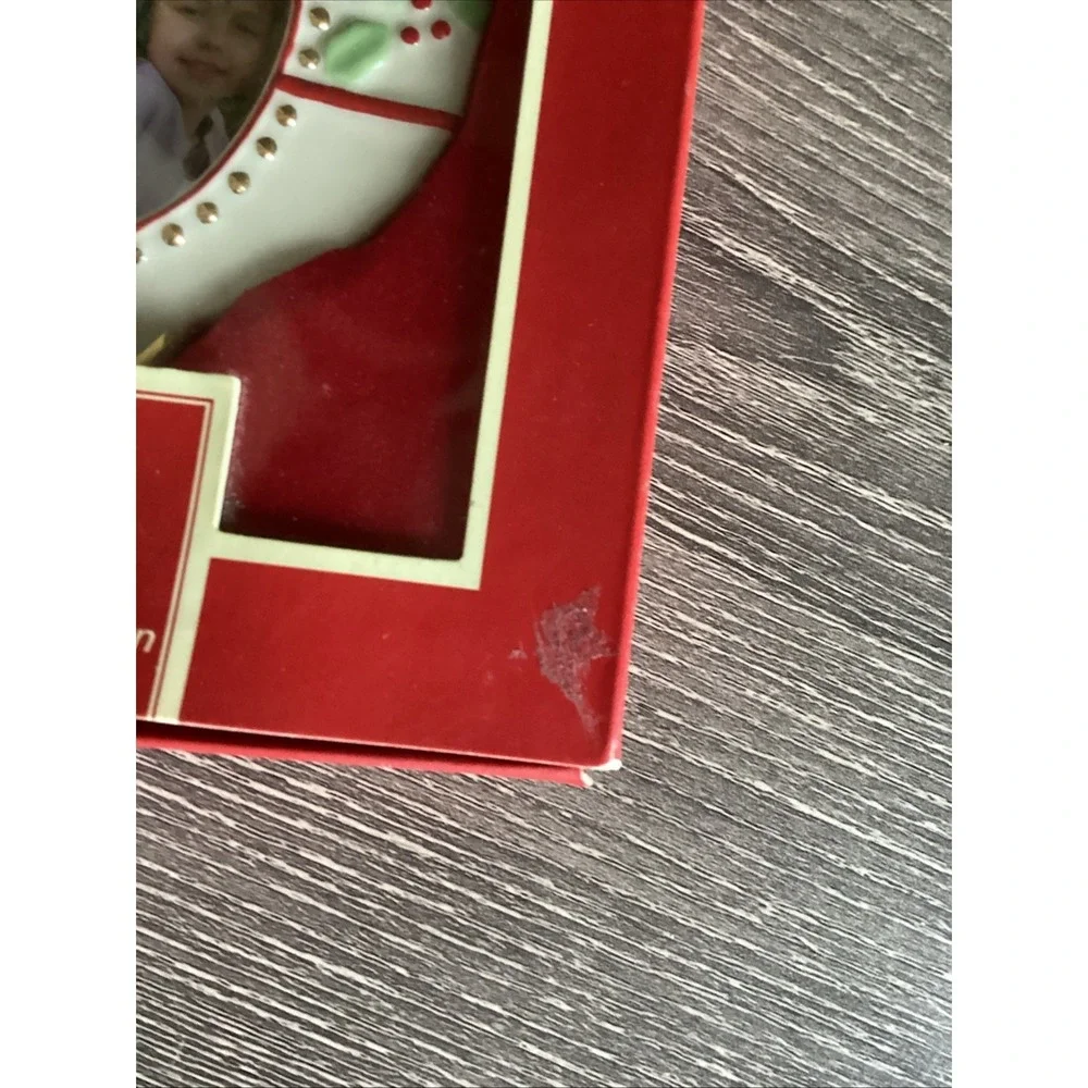 Lenox Porcelain Photo Frame Christmas Ornament Gold Trim NIB